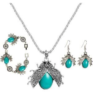 Western Ladybug Earrings Necklace Bracelet Set for Women Handmade Boho Vintage